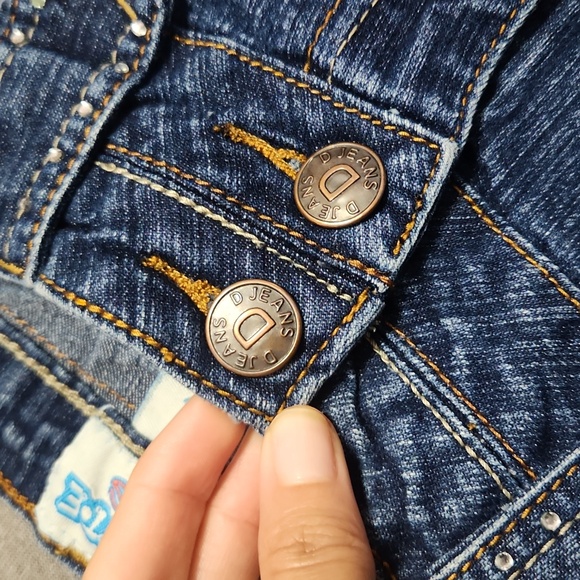 Y2K DIAMANTE Rhinestone Bedazzled Denim Blue Jean Bermuda Shorts Jorts - Picture 8 of 11